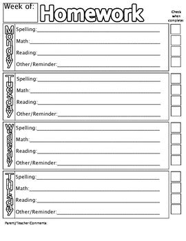 Homework Checklist Cover Sheet by Elizabeth Winters | TpT