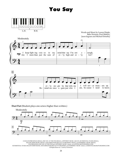 You Say Sheet Music Lauren Daigle 5 Finger Piano