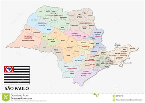Mapa Administrativo E Político De Sao Paulo Com Bandeira Ilustração Do