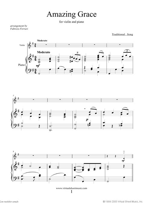 Free Sheet Music Traditional Amazing Grace Violin And Piano Organ