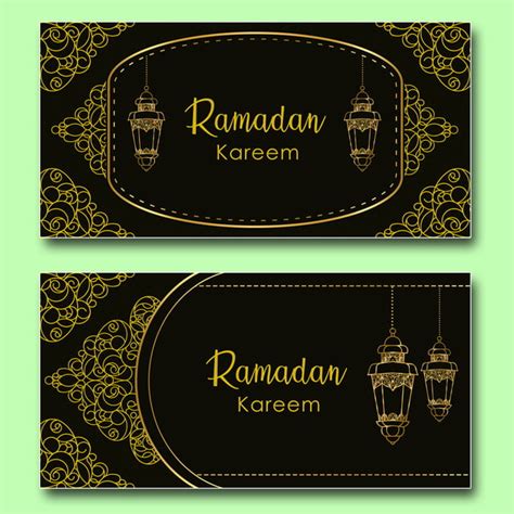 Ornate Gold Ramadan Kareem Banner Eid Banner Gold Lanterns Sky Color