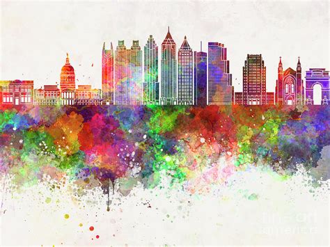 Atlanta V2 Skyline In Watercolor Background Painting By Pablo Romero