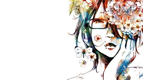 Wallpaper Drawing Colorful Illustration Anime Girls Glasses