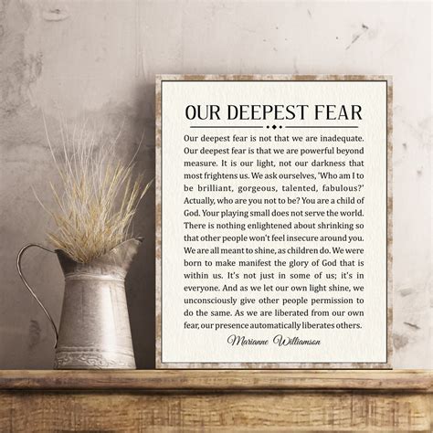 Our Deepest Fear By Marianne Williamson Deepest Fear Poem Wall Etsy