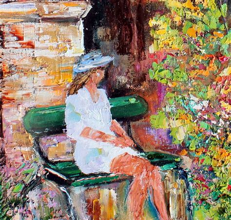 Garden Painting Woman And Flowers Original Oil Landscape Palette Knife Impressionism On
