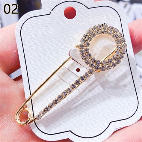 1pc Women Rhinestones Safety Pin Brooches Star Heart Large Pins Crystal