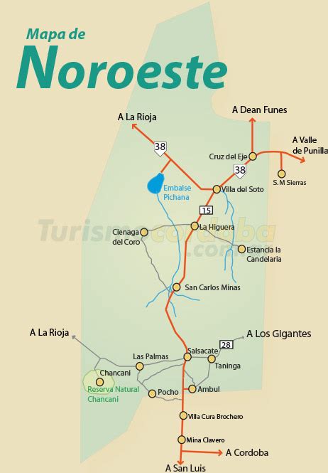 Mapa De Noroeste Córdoba Rutas Y Accesos