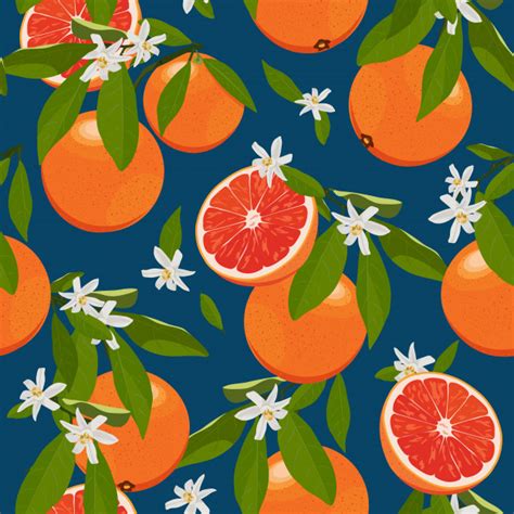 Premium Vector Seamless Pattern Orange Fruits With Flowers And Leaves