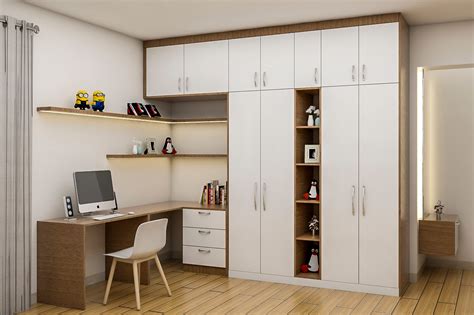 Spacious White And Wood Home Office Design Livspace