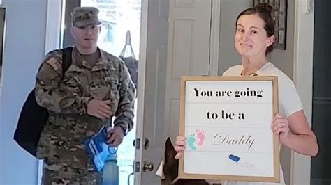 soldier husband walks through front door to discover wife is pregnant after six years of trying
