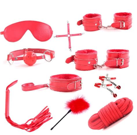 Bondage Kit Set Fetish Bdsm Roleplay Handcuffs Whip Rope Blindfold Ball Gag Slave Bondage Kit