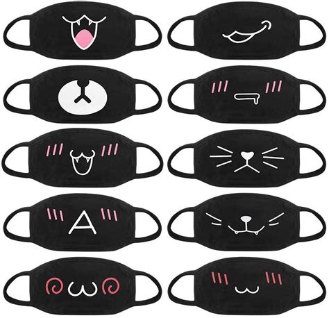 Accmor Fashion Anime Mouth Mask 10 Pack Black Cute Unisex Anti Dust