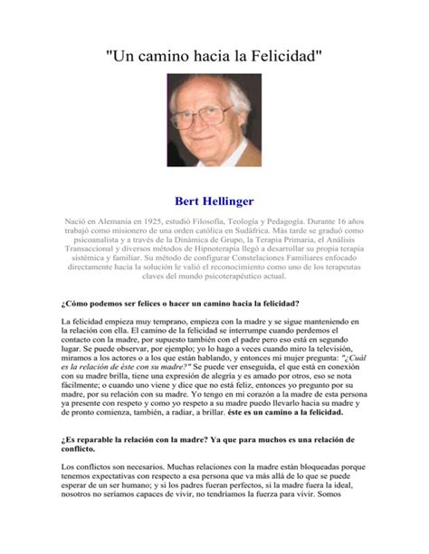 Bert Hellinger Un Camino Hacia La Felicidad
