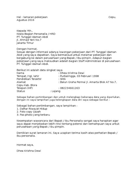 Pengalaman kerja yang saya dapatkan sebelumnya adalah menjadi tenaga pendidik di lembaga bimbingan belajar ganesha operation di. Contoh Surat Lamaran Kerja Pendidikan Terakhir Sma ...