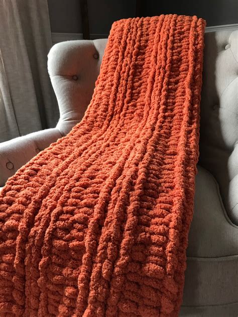 Orange Knit Throw Chunky Knit Orange Blanket Soft Knit Etsy