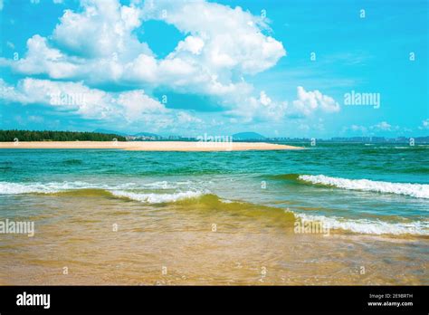 Beautiful Seascape Yellow Sand Beach Azure Sea And Blue Sky With