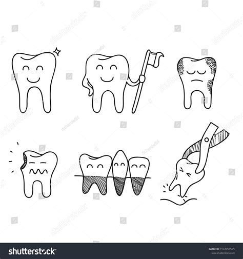 Happy Teeth Doodle Set Cute Tooth Stock Vector Royalty Free 1167058525