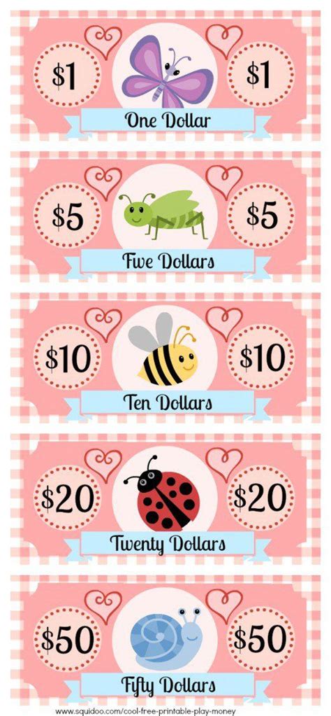 They get five of $1, $5 and $10 bills; Free Printable Play Money Kids Will Love | Fake Monopoly Bills & Coins | Printable play money ...