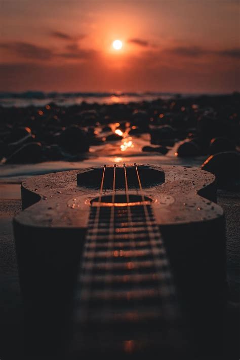 Guitar Seashore Beach Sunset Hd Phone Wallpaper Pxfuel