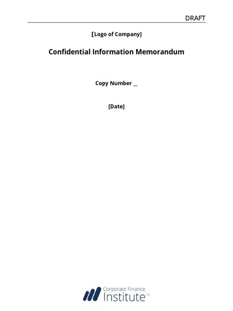 Confidential Information Memorandum Template Pdf Business Mergers