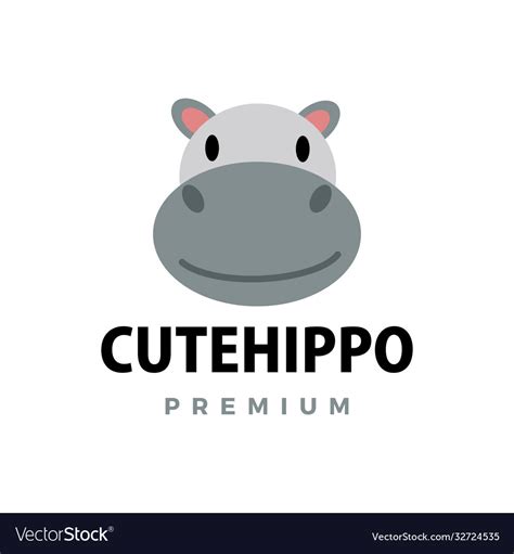 Cute Hippo Flat Logo Icon Royalty Free Vector Image