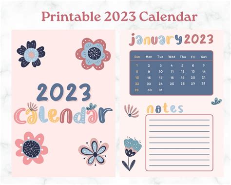 Printable 2023 Calendar Yearly Calendar Instant Download Etsy