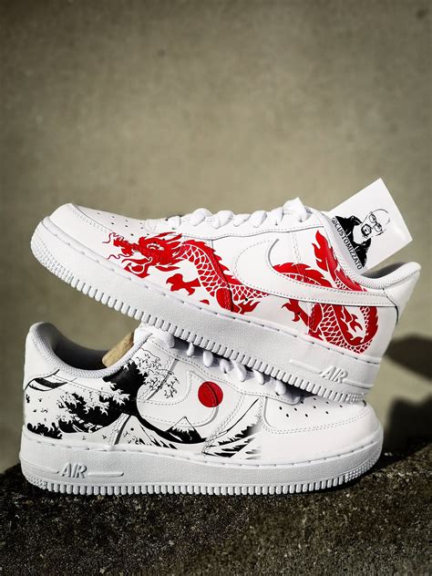 Custom Sneakers Nike Air Force 1 Red Dragon х The Great Wave Off