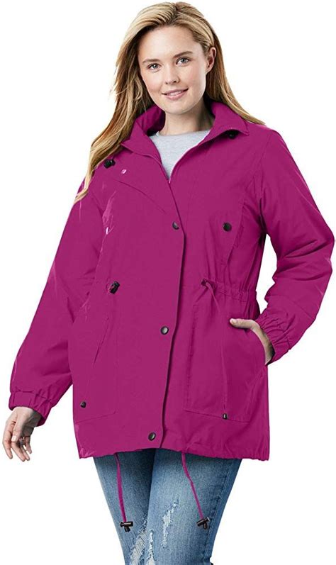 Woman Within Womens Plus Size Fleece Lined Taslon Anorak Rain Jacket