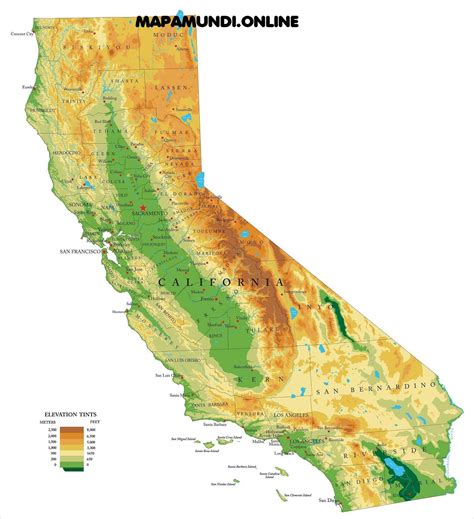 Mapa Fisico De California Mapa Fisico