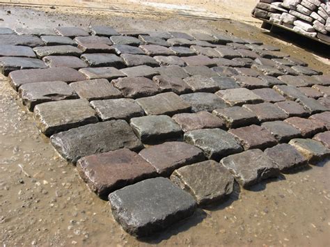 3/4 screeded concrete sand over entire concrete and compacted gravel base. Granite Cobblestone - Thin Pavers - Antique Reclaimed Old ...