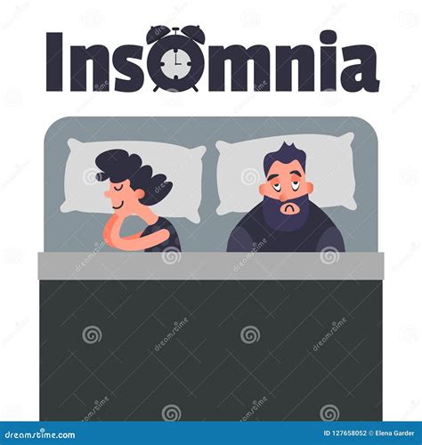 Sleepless Insomnia Concept Art. Tired Man on the Bed Can Not Sleep