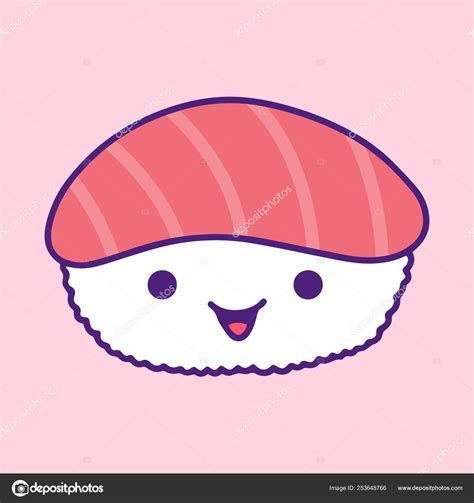 Lindo Kawaii Ilustración Salmón Sushi Sonriendo Dibujo Dibujos Animados Hechos Vector De Stock