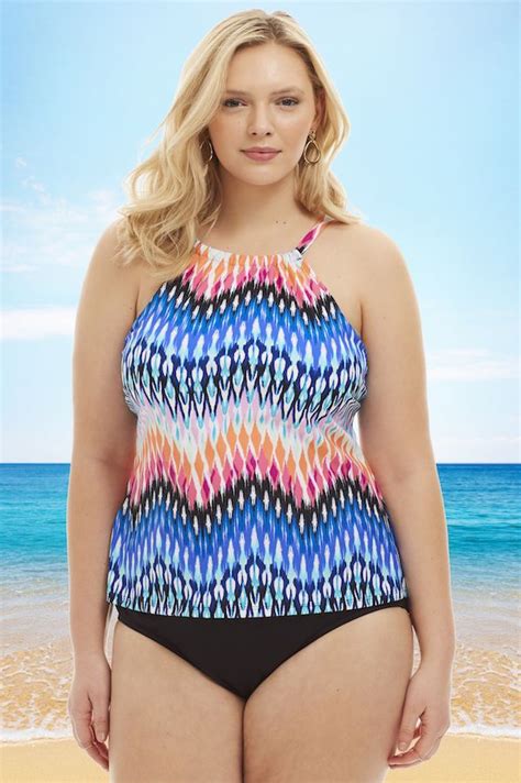 the 24th and ocean plus size high neck underwire tankini top in multi color is sure to do just