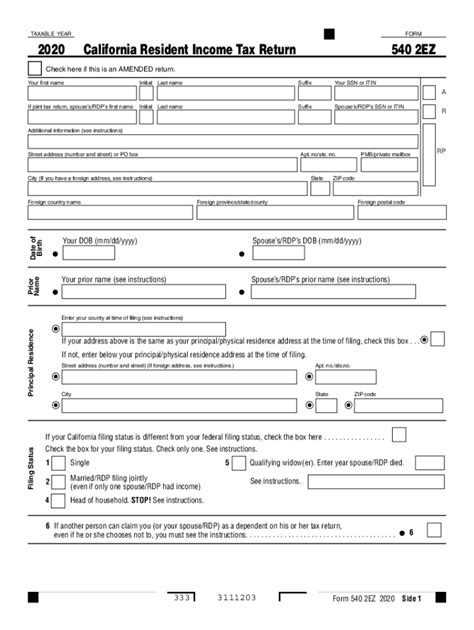 Ca Ftb 540 2ez 2020 Fill Out Tax Template Online Us Legal Forms