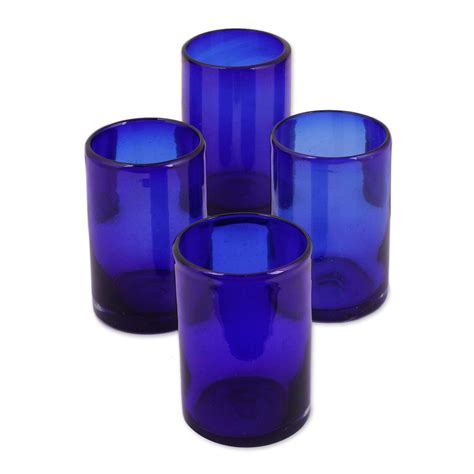 Handblown Glass Recycled Blue Tumblers Drinkware Set Of 4 Pure Cobalt Novica