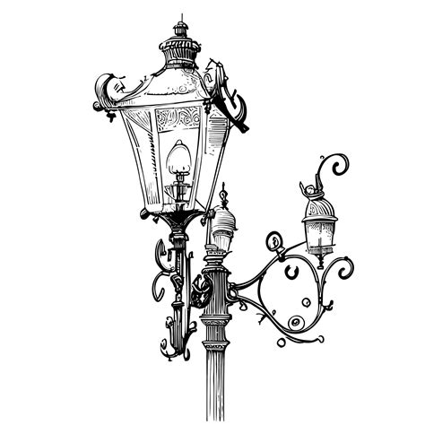 Premium Vector | Street lamp retro sketch hand drawn vintage Vector