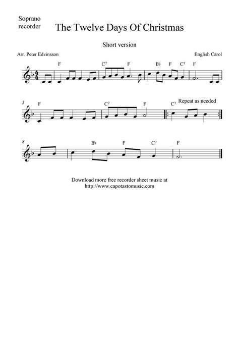 Download free christmas music for clarinet including away in a manger, jingle bells, and more. 12 Days of Christmas | Sheet music, Recorder sheet music ...