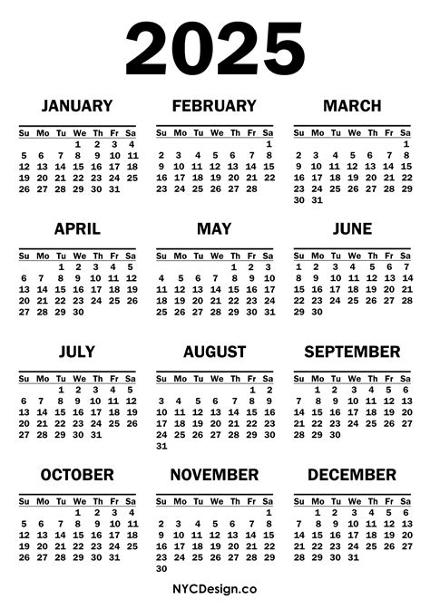 2025 Calendar Printable Free White Sunday Start