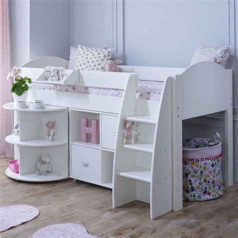 Eli White Wood Mid Sleeper And Desk Shelving Unit Happy Beds