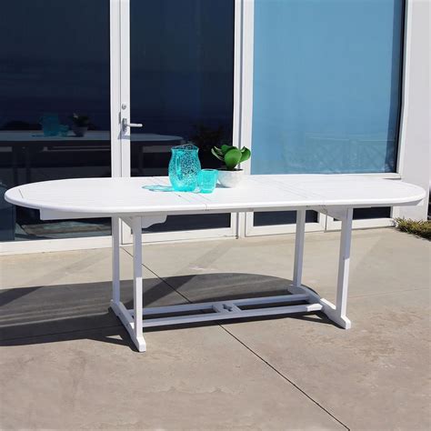 Vifah Bradley White Acacia Oval Extension Patio Dining Table V1335