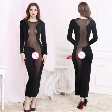 Goyhozmi Sexy Lingerie Exotic Dresses Perspective Stitching Long Sleeved Dress Women Sexy