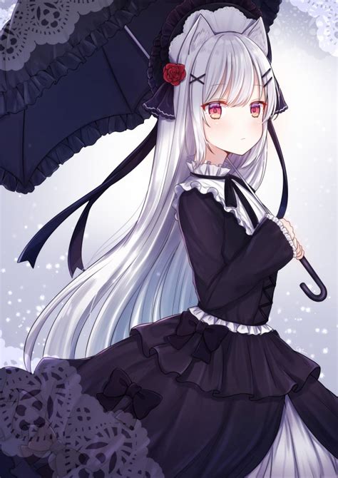 Download 2560x1700 Anime Girl Gothic White Dress Umbrella Lolita