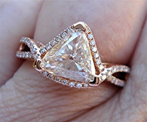 Trillion Cut Diamond Solitaire Ring In 14k Pink Gold Triangle