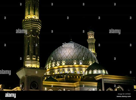 Night View Of Hazrat Sultan Mosque Astana Nur Sultan Kazakhstan