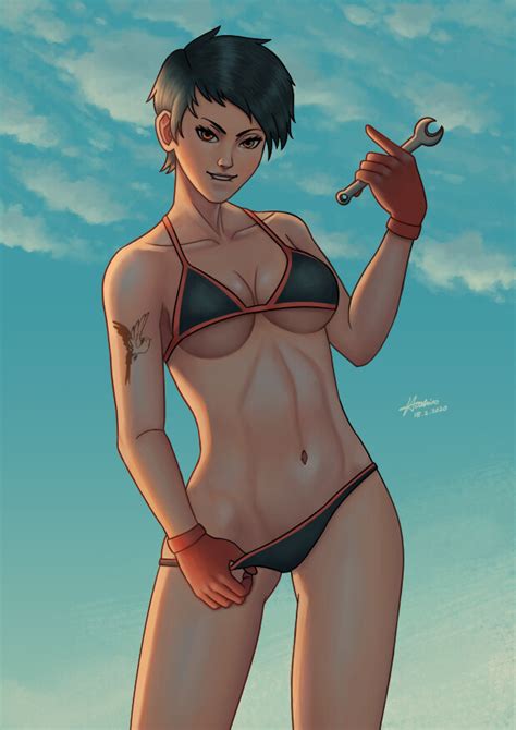 Rule 34 1girls Ace Combat Ace Combat 7 Avril Mead Bikini Biting Lip Brown Eyes Female Only
