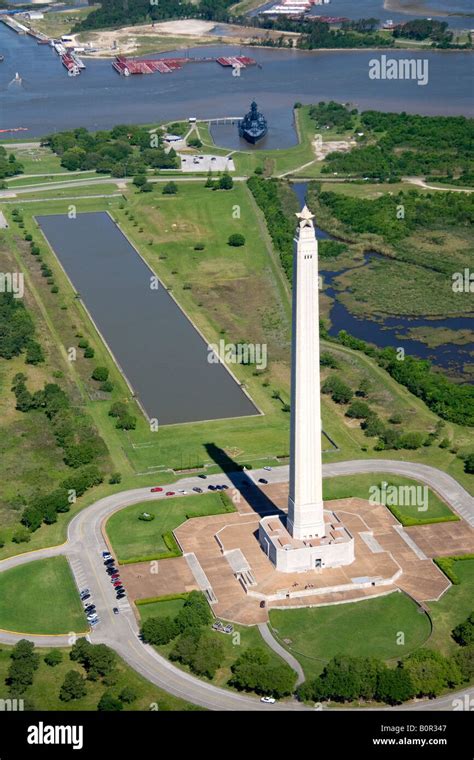 Aerial View Of The San Jacinto Monument Along The Houston Ship Channel