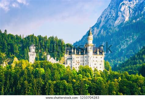 Beautiful Medieval Neuschwanstein Castle Standing Among Stock Photo