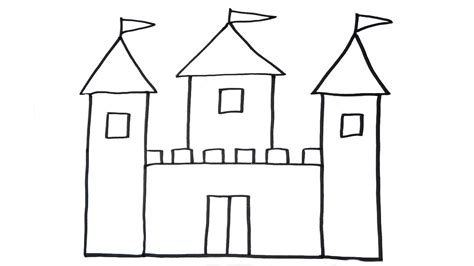 How To Draw A Castle Very Easy For Kids Youtube