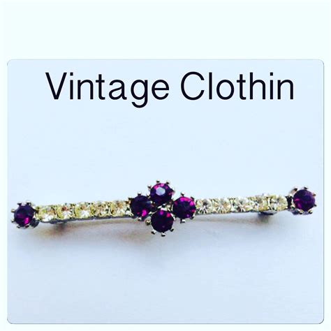 Sold Vintage Purple And Clear Rhinestone Bar Pinbrooch On The Way To