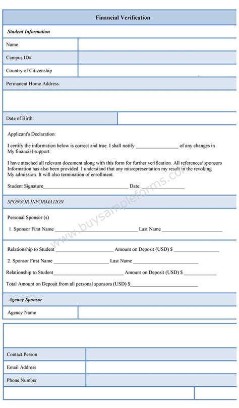 Financial Verification Form Sample Forms